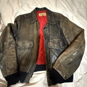 Sears Brown Leather Bomber Jacket with Red Interior